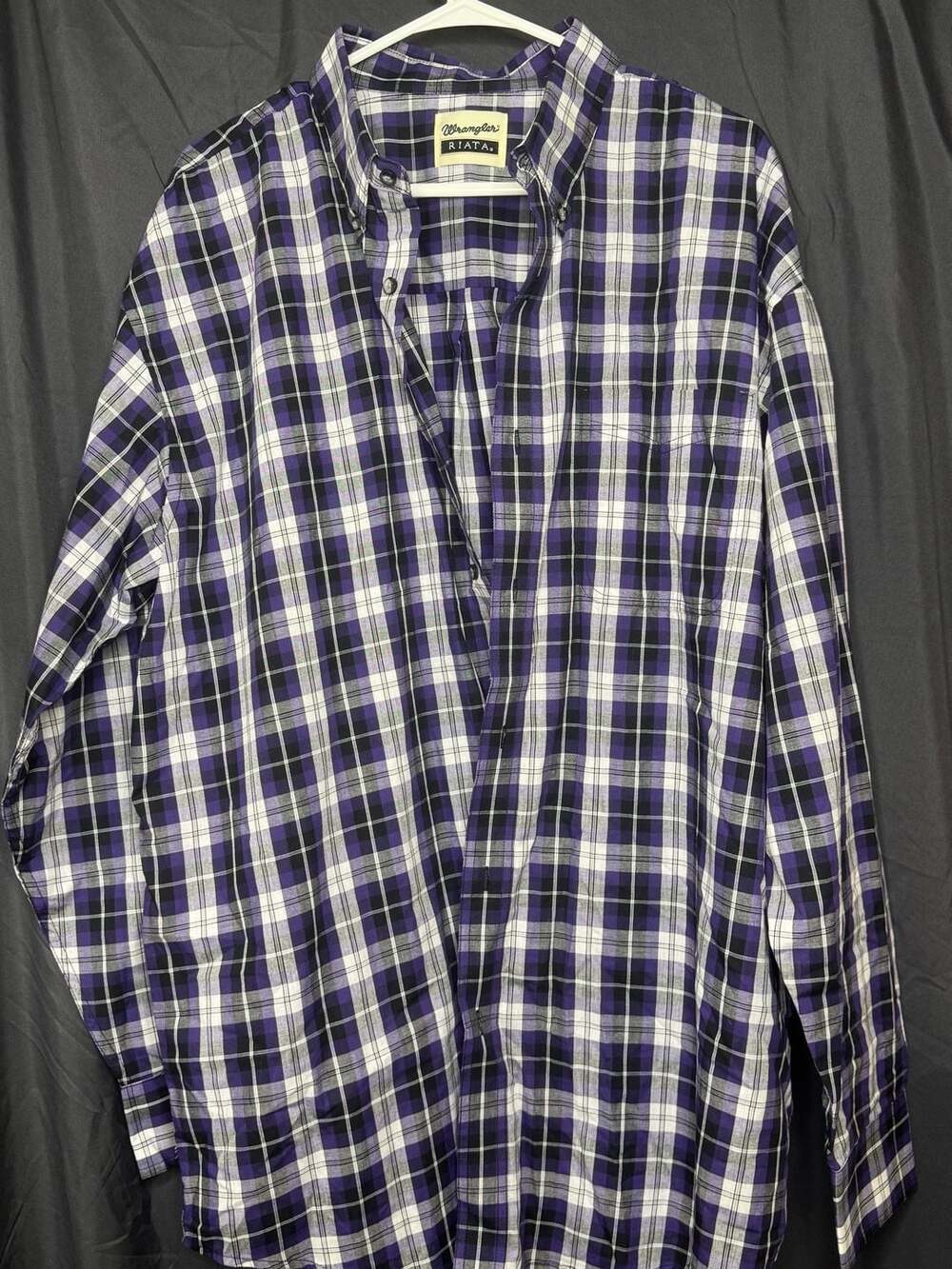 Wrangler Riata Men's Purple and White Plaid Button Up Long Sleeve Shirt Size XXL